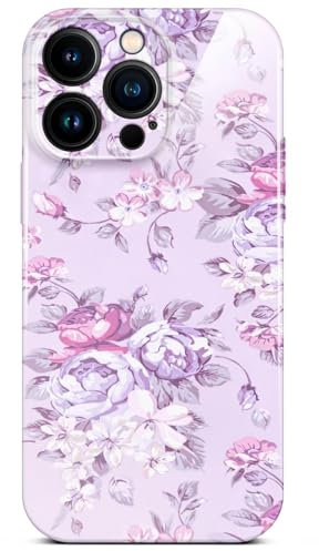 ONEFLOW Cover per Apple iPhone 14 Pro Max, effetto floreale, con protezione per fotocamera, sottile, motivo floreale, colore: lilla