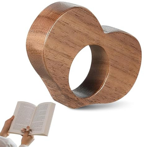 Book Page Holder, Heart Wooden Thumb Bookmark Page Ease Book Opener Holder Handmade Natural Walnut Thumb Ring Page Holder Book Accessories for Reading Lovers