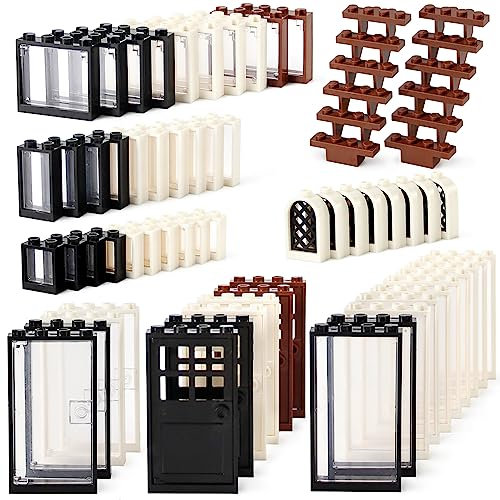 Feleph Window and Doors Set Building Block for House Architecture Accessories MOC Parts Toy Kit for Kids Compatible with Major Brand, 118 Pieces