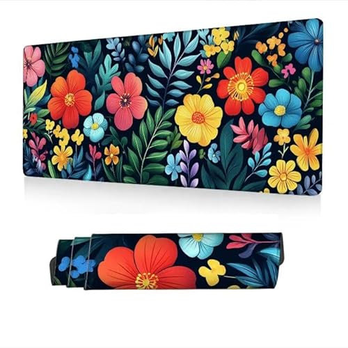 Tapis de Souris XXL 1400x600x3mm, Tapis Souris Usine Mousepad Imperméable, Feuilles Mouse Pad avec Base Antidérapant, Desk Mat avec Bords Surpiqués, Deco Bureau, Gaming Accessoire, Cadeaux S1-212