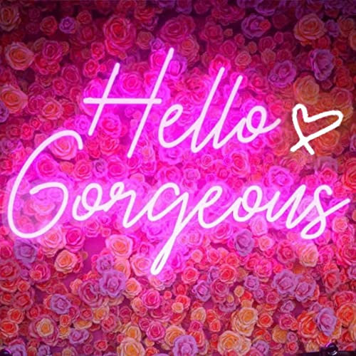 Hello Gorgeous - Insegna al neon con scritta Hello Beautiful, con luci al neon a LED rosa, per casa, matrimonio, compleanno, sfondo, addio al nubilato, feste, con interruttore dimmerabile (5 V, 16,5
