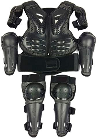 Motocross del protector de cofres, chaleco de armadura de motocicleta para niños durante 5-13 años con almohadillas de rodilla/codo - Motorcycle Chox Protector Gear para deportes al aire libre (neg
