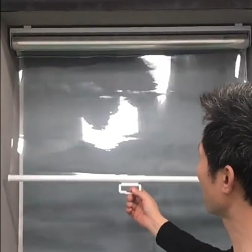 Schnurloses Wasserdichtes Transparentes PVC-Rollo mit Griff - Winddichtes Außenrollo für Balkon-Terrassen-Tür und Kühlschrank-Trennwand(W135xH140cm)