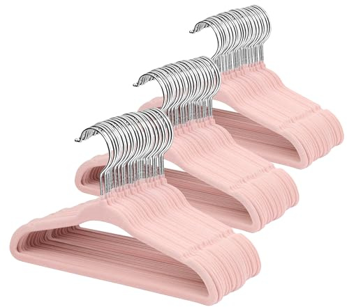 ManGotree Perchas de Terciopelo para Bebés de 28cm Paquete de 66 Rosa Claro | Perchas ultrafinas para niños pequeños perchas de fieltro que ahorran espacio con gancho giratorio de 360° para ropa infantil