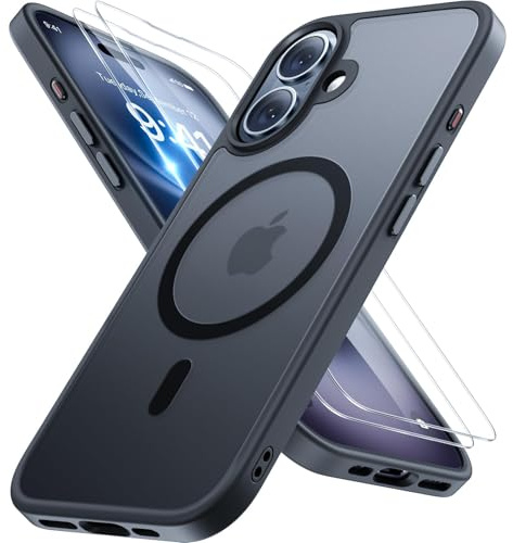 Miracase Magnetic for iPhone 16 Case [Compatible with MagSafe] [With 2X Screen Protectors] Military-Grade Protection, Anti-Fingerprint, Slim Phone Case for iPhone 16 6.1 - Black