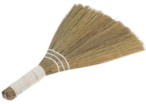 CLISPEED Small Indoor Natural Grass Broom Handheld Miniature Miscanthus Whisk Compact Sweeping Brush for Home Cleaning Desktop Use with Rustic Thai Vintage Style