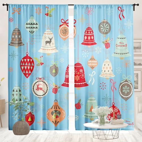 Surwin Weihnachtsfeier-Druck Gardinen, 2 Stück Vorhänge Transparent Vorhang Wohnzimmer Scheibengardinen Curtains für Party Küche Wohnzimmer Schlafzimmer (Elch,132x213cm)