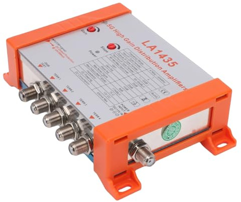 Denash Amplificador de Distribución, Amplificador de Señal de TV de 4 Vías con Alta Ganancia de 35 DB y Filtro 5G LTE, de Antena para Múltiples Televisores y Decodifi (Enchufe de la UE)