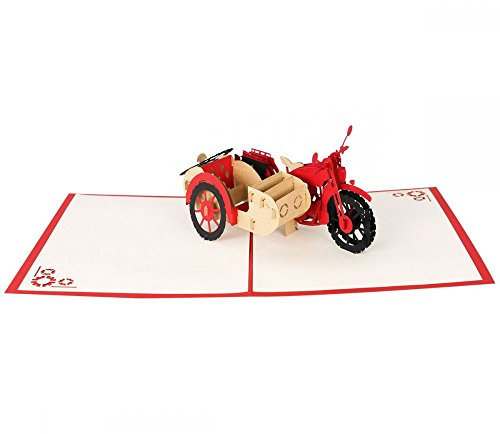 3D Kartenwelt - Motorrad mit Beiwagen als Pop-Up Karte - Geburtstagsgrußkarte für Biker