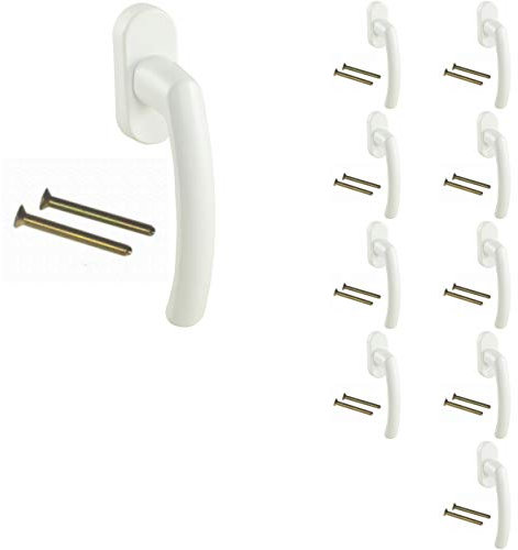 10 Stück Fenstergriff - Türgriff - Aluminium - RAL 9016 weiß - 37 mm Stiftlänge - inkl. 2 Olivenschrauben…