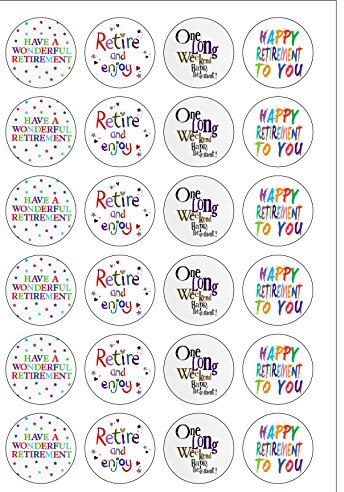 24 Precut Round Edible Wafer Paper Retirement Retiring Themed Cake Toppers Decorations