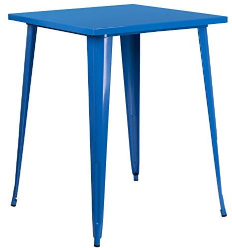 Flash Furniture Nolan Bar-Höhentisch aus Metall, für drinnen und draußen, 80 cm, quadratisch, Blau
