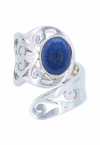 mantraroma Ring 925 Silber JALLI oval - größenverstellbar mit Edelstein