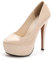 OCHENTA Women's Round Toe Stiletto High Heel Platform Slip On Pumps PU Beige Asian Size 46 - UK B(M) 10.5