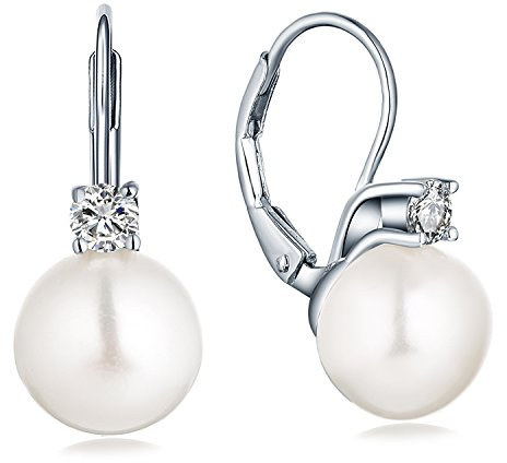JO WISDOM Perlenohrringe Silber 925 Damen,echt Süßwasserperle Ohrringe mit 8mm / 10mm Perlen und Zirkonia,Schmuck für Frauen