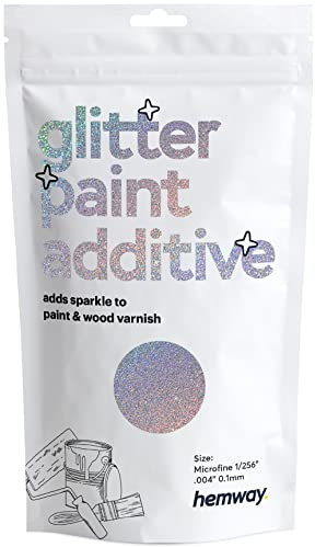 Hemway Glitter Paint Additive - Silver Holographic | Microfine Metallic Flakes for Adding Sparkle to Paints & Wood Varnish | Add to Emulsion, Acrylic & Latex for Indoor Sparkly Walls | 100 g