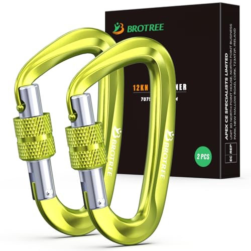 BROTREE Karabiner mit 1200kg Belastbarkeit Schwerlast 12KN Karabinerhaken Schraubverschluss für Hängematten, Camping, Wandern, Rucksack