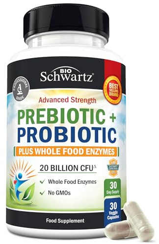 Probiotic and Prebiotic Capsules - Supports Digestive Health & Bloating Relief for Women & Men - Pre and Probiotics for Gut Health Supplements with Whole Food Enzymes - Non-GMO, Gluten Free - 30 Ct.