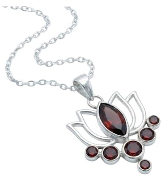 mantraroma Granat Kette Silber 925 Damen Lotus
