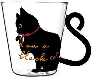 IBLUELOVER Tasse en Verre Mug Original Chat Mignon Tasse Transparent Tasses à Café Thé Lait Expresso Cappuccino Créatif Chat Queue Poignée Tasses Style Japonaise Cadeau de Noël Anniversaire