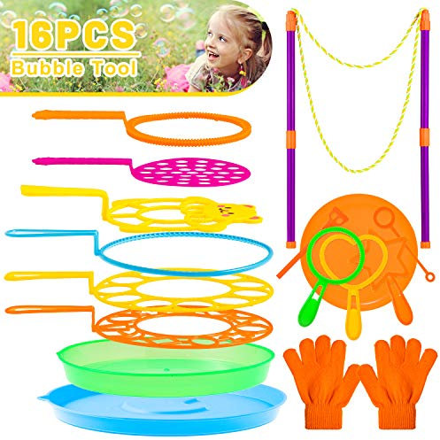 Whaline Seifenblasenstäbe Set mit Handschuh, Big Bubbles Wand Kit, Sortiment Bubble Maker, Spielzeug Set für Indoor Outdoor Garten Aktivität Geburtstag Party Sommer Spiel