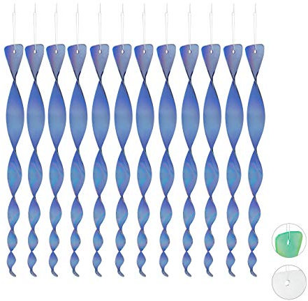 Relaxdays Vogelabwehr Spirale, 12er Set, reflektierend, Balkon & Garten, Windspirale, 40 cm lang, Vogelschreck, blau