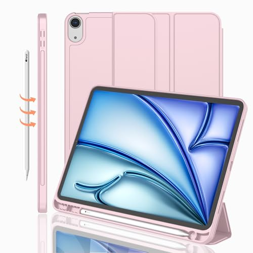 iMieet Funda para iPad Air de 11 pulgadas M2 2024, iPad Air de 5ª/4ª generación 2022/2020 de 10.9 pulgadas con soporte para lápices, funda inteligente con soporte triple (rosa)