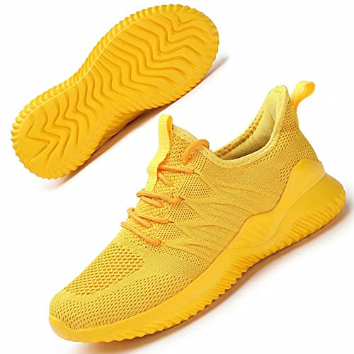 Damen-Laufschuhe, Slipper, Tennis, Walking, Sneaker, leicht, atmungsaktiv, Komfort, Arbeit, Fitnessstudio, Turnschuhe, stilvolle Schuhe, gelb, 39 EU
