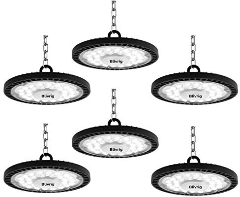 6 Stück 300W UFO LED Werkstattlampe, 30000LM Hallenstrahler 6000K Kaltweiß | IP65 Wasserdicht, 120° Strahl, 288 LEDs Superhell Industrielampe für Fabriken Garage Lagerhaus