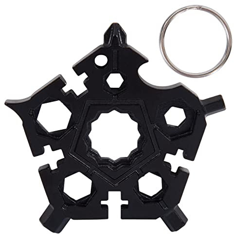 Schneeflocke Multitool, 23-in-1 Edelstahl-Schneeflocken-Multifunktionswerkzeug, tragbarer Schraubendreher, Schlüsselring, Flaschenöffner, Ringschlüssel, Sechskantschlüssel (Schwarz)