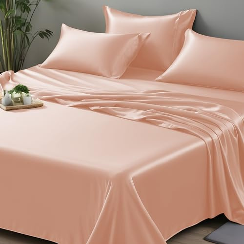 LINENWALAS Single Flat Sheet Only 100% Organic Bamboo Flat Sheet for Single Size Bed, Soft Luxury Cooling Top Bed Sheet Bedding Perfect for Skincare (Single, Rose Gold)