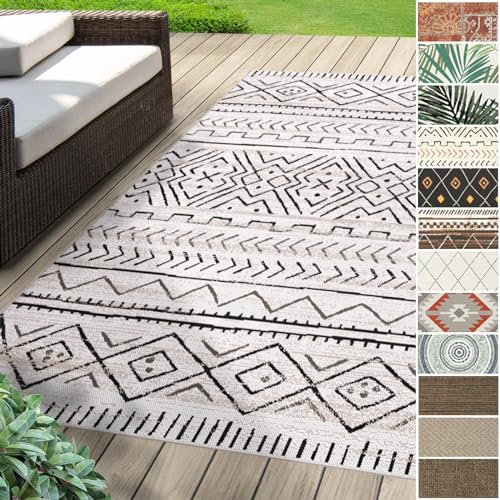 Floordirekt | Tapis Extérieur & Intérieur tissé Plat, Lavable, Résistant aux UV | Certifié Öko-Tex | Idéal pour la terrasse, Le Balcon, la Cuisine et Le Salon | Aztec Gris, 160 x 230 cm