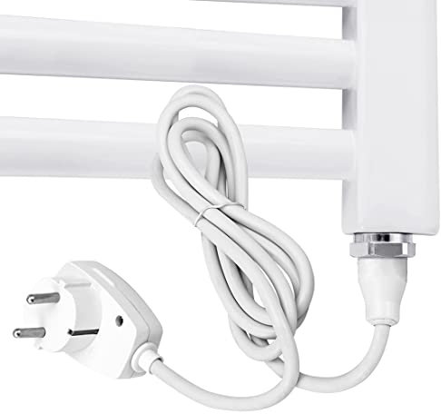EMKE Heizstab für Badheizkörper 600W, Elektrischer Heizpatrone mit Stecker und Schalter, Heizelement aus Edelstahl für Handtuchheizkörper Handtuchwärmer Heizung Weiß