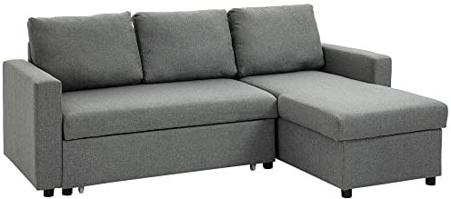HOMCOM Ecksofa mit Schlaffunktion Stauraum Eckcouch mit Bettkasten Chaiselongue Schlafsofa Stoffsofa L-Form Leinen-Touch Hellgrau 211,5 x 146 x 85 cm