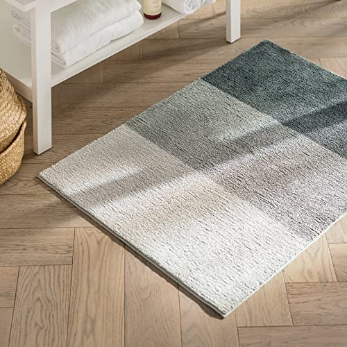 KARAT Badteppich Horizont - rutschsicher & schnelltrocknend - Badezimmerteppich Badematte Duschvorleger (50 x 80 cm, Dunkelgrau/Grau/Hellgrau)