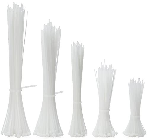 INTMALTE Cable Ties 500 Pack Plastic Zip Ties Heavy Duty Tie Wraps Self Locking Small Nylon Zip Tiesfor Home, Office, Garden, Assorted in Sizes 100mm, 150mm, 200mm, 250mm (Size1, White)