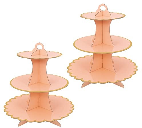 2 Pack Orange Cake Stand Cardboard Cupcake Stand 3 Tier Cupcake Dessert Holder Cardboard Round Tower Cardboard Cake Stands for Afternoon Tea Cake Stand 3 Tier Cake Stand for Birthday,Party,Baby Shower