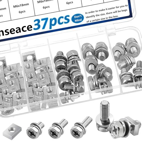 smseace Lot de 37 écrous et boulons de borne de batterie de moto M6 x 10/16/18 mm en acier inoxydable pour bricolage, motos, ATV D-027