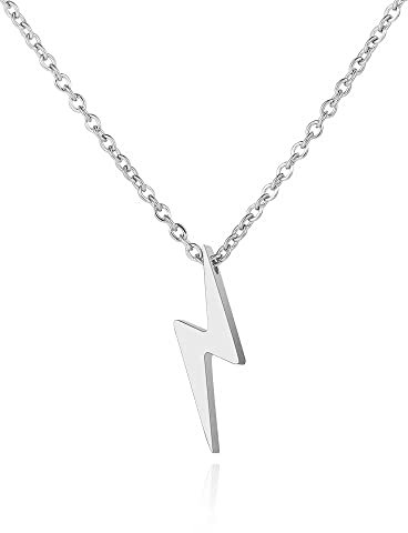 BlackAmazement 316L Edelstahl Halskette Anhänger Blitz Donner Lichtblitz Lightning gold silber Damen Herren (Silber)