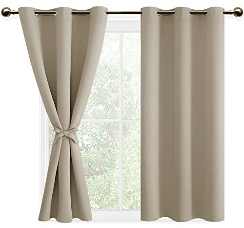 DWCN Light Beige Blackout Curtains with Tiebacks for Bedroom Thermal Insulated Solid Eyelet Curtains for Living Room,2 Panels,46 Wide x 54 Drop
