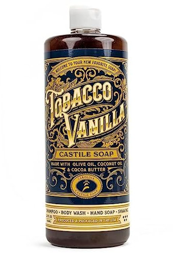 Castile Soap Liquid Body Wash Sensitive Skin - Natural Soap for Men with Olive Oil, Cocoa Butter & Coconut Oil - Vegan Men's Body Soap & Men's Shampoo - Tobacco Vanilla Liquid Soap by Carolina Castile