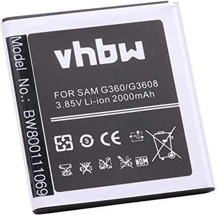 vhbw Batterie Compatible avec Samsung Galaxy Core Prime SM-G360F téléphone Portable (2000mAh, 3,85V, Li-ION)