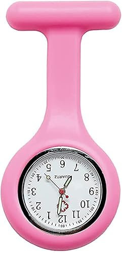 Marlas Nurses Fob Watch Brooch, Quartz, Silicone Soft Rubber, Waterproof, Infection Control Design (Pink)