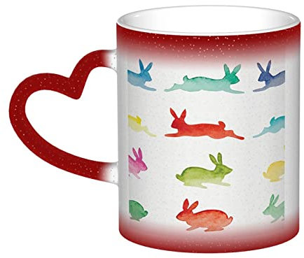 WOWBED Regenbogen-Kaninchen-Farbwechsel-Becher Keramik wärmeempfindliche Farbwechsel-Tassen wärmeaktivierte Sublimation für Kaffeetasse