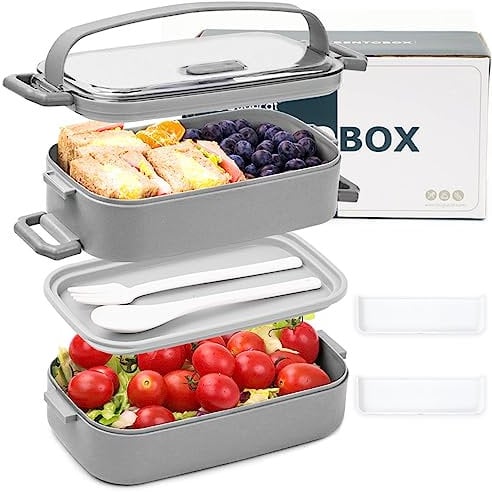 Bugucat Lunch Box Adult 1600ML, 2 in 1 Bento Box Lunch Box with Compartments and Cutlery, Leak-Proof Lunchbox Adult Bento Lunch Box for Work Camping Dishwasher Microwave Safe Food Storage Container