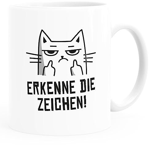 MoonWorks® Kaffee-Tasse Katze Mittelfinger Erkenne die Zeichen mit Spruch Bürotasse lustige Kaffeebecher weiß standard