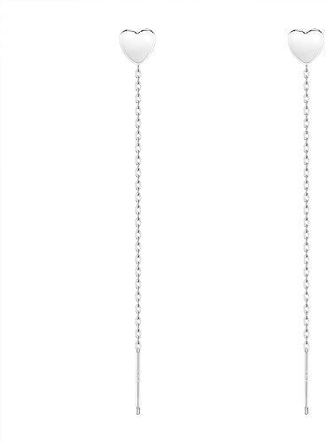 AoedeJ Sterling Silver Heart Threader Earrings