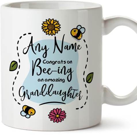 MUGFFINS Personalised Mug for Granddaughter - in English - Thanks for Beeing - Funny Custom Gift - Ceramic 11oz Mug