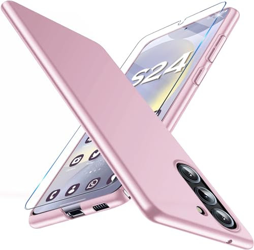 Layeri PC Hart Handyhülle für Samsung Galaxy S24 Hülle mit Schutzfolie [0.5mm Extrem Dünn] Schutzhülle für Samsung S24 5G Case Ultra Dünn Anti-Fingerabdrucke Kratzfest Matte Galay S24 Cover (Roségold)