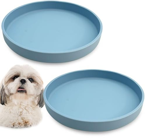 Apatal Lot de 2 gamelles peu profondes en silicone pour chat - 17,8 cm de large - Soulage la fatigue - Pour chatons, chiots et chiens - Rond - Bleu